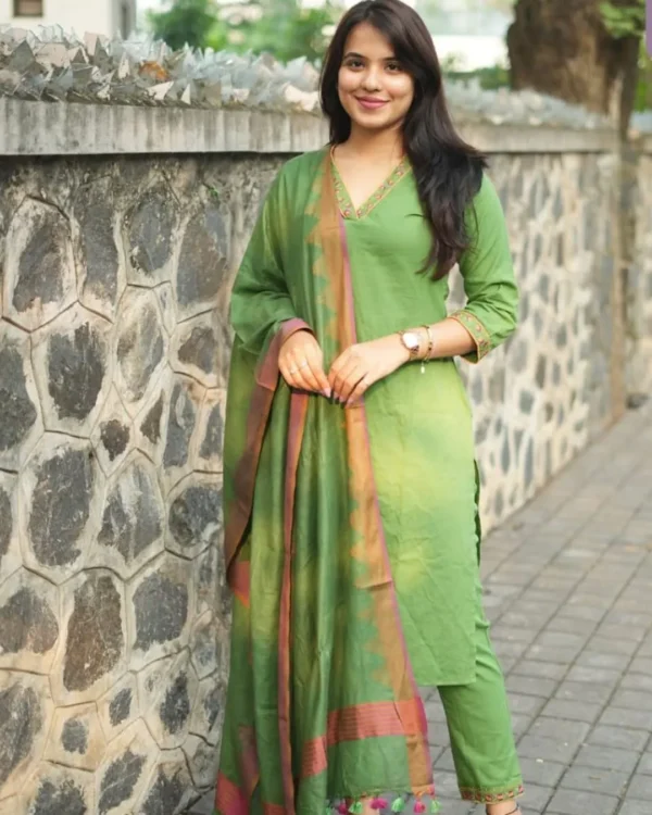 Khakhi Green Floral Print Suit Set