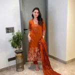 Orange Kurti Pant With Dupatta Set