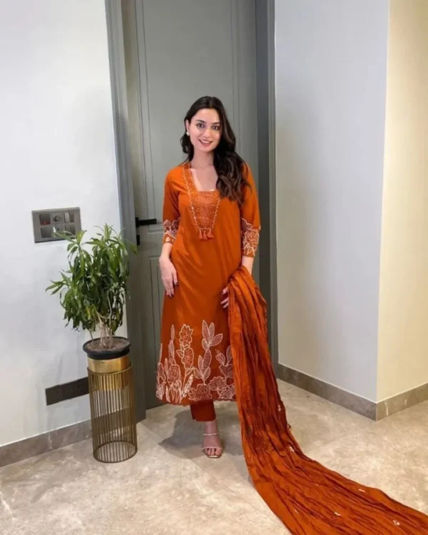 Orange Kurti Pant With Dupatta Set