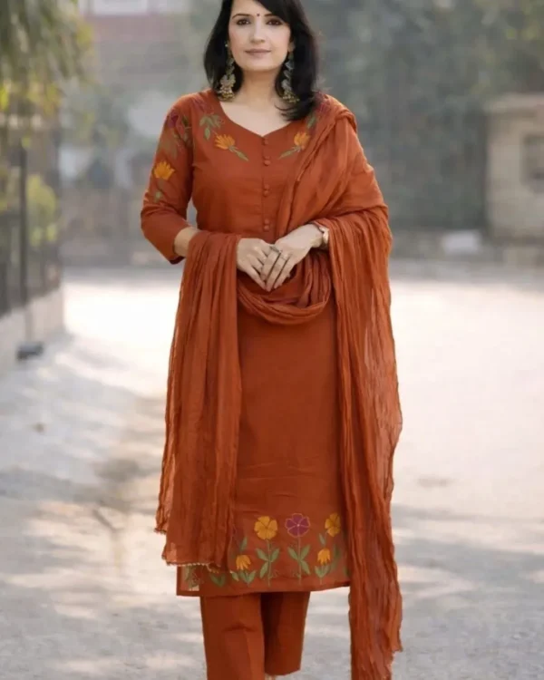 Floral Print Cotton Kurti Pant With Dupatta