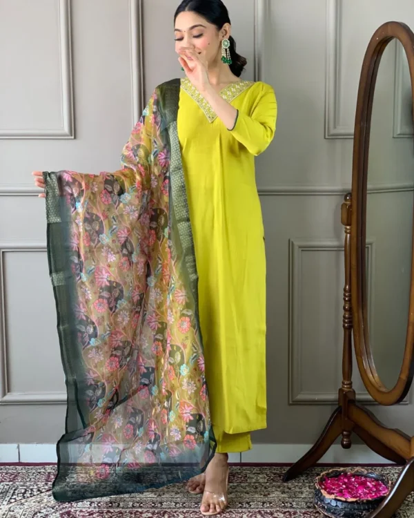 Yellow Viscose Chanderi Suit Set​