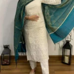 White Chikankari Cotton Kurti With Banarasi Dupatta​