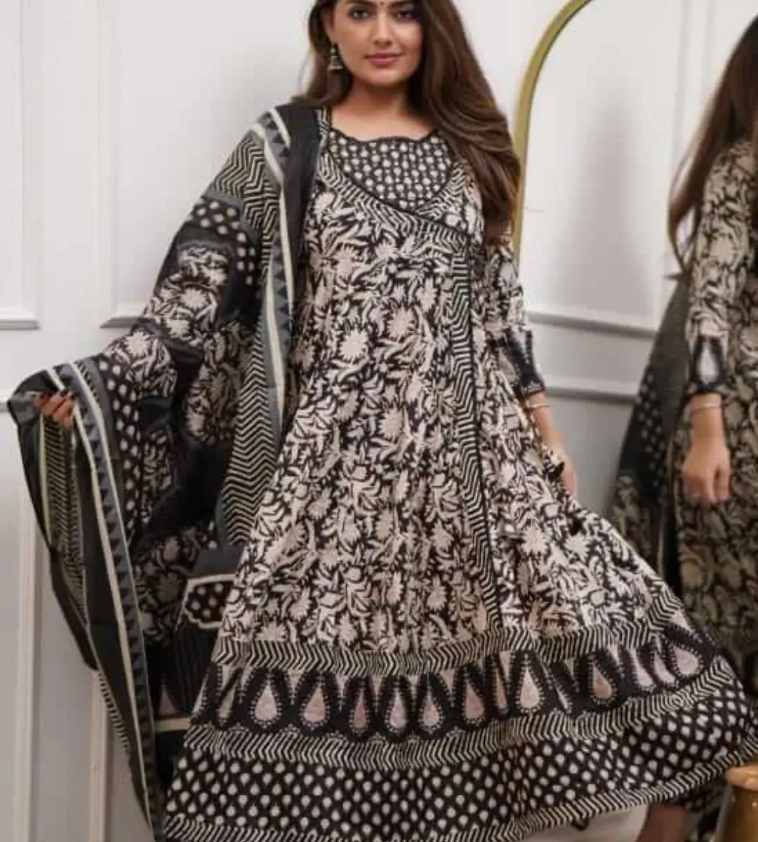 Black Angrakha Style Kurti Set