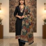Cotton Black Printed Kurti Pant Set