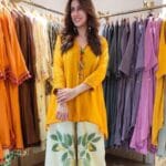 Mustard Yellow Kurti With White Pants Set