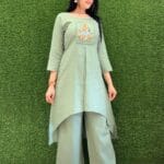 Green Cotton Printed Kurti With Pant Set​