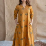 Mustard Yellow Kurti With White Pants Set