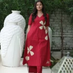 Cotton Red Printed Kurti With Pant