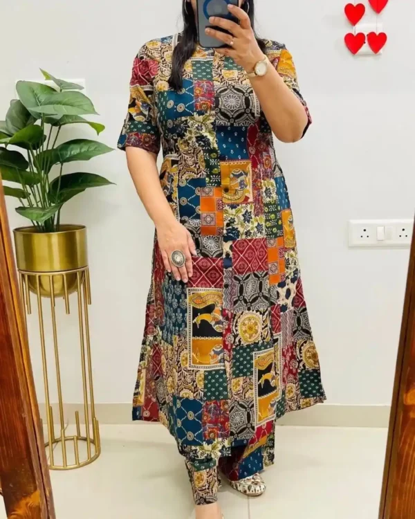 Multicolored Cotton Kurti With Pant