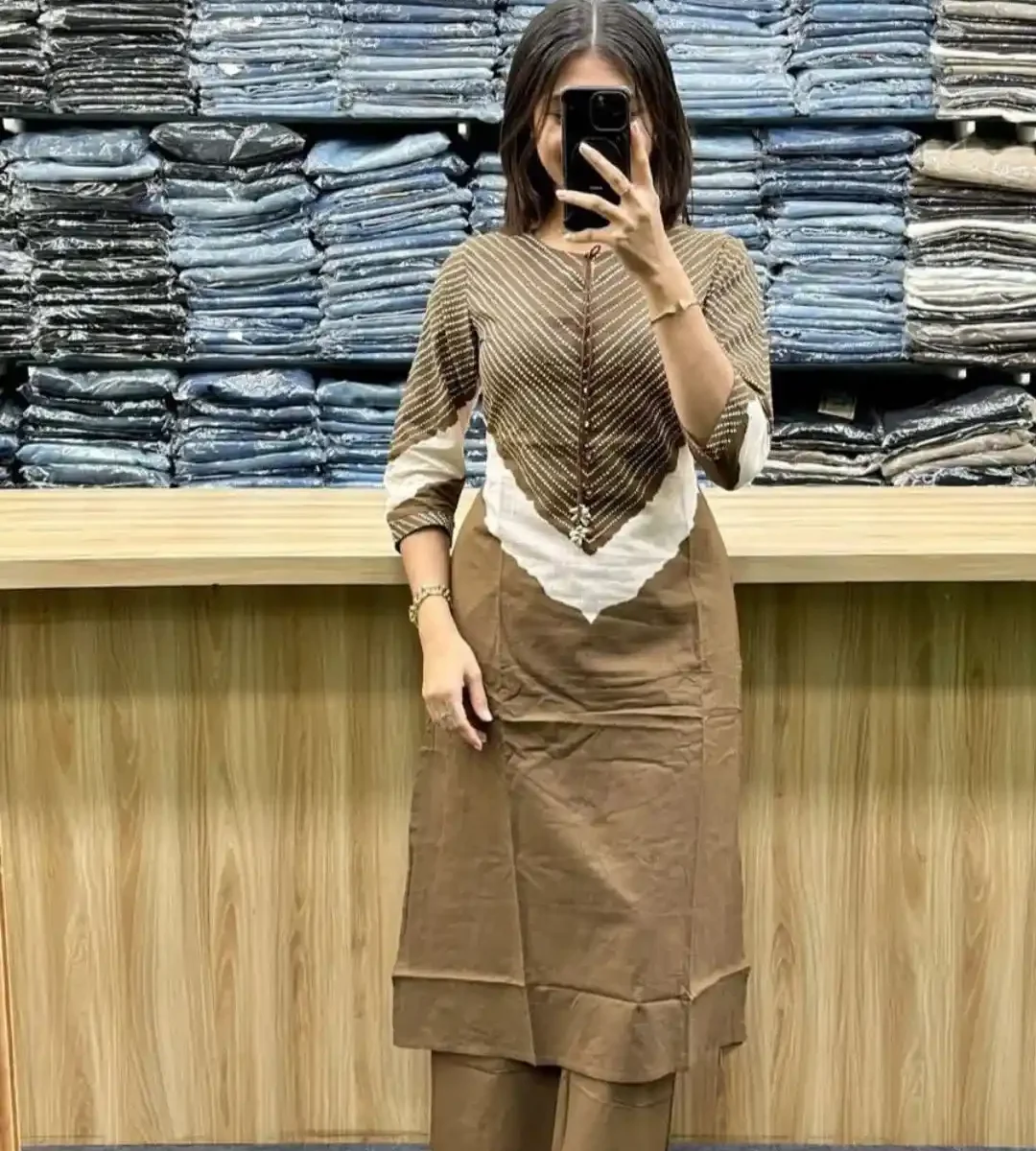 Marron Cotton Kurti Palazzo With Dupatta