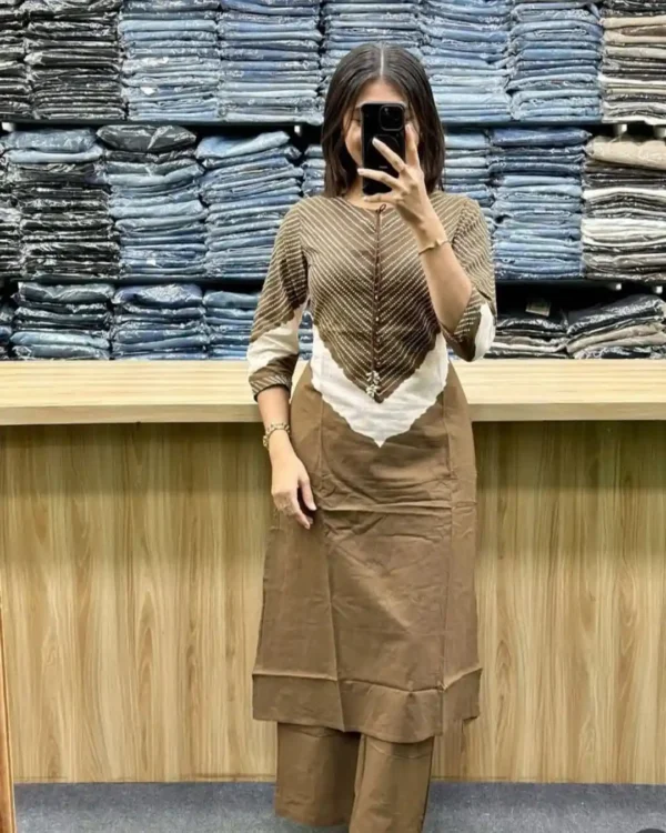 Marron Cotton Kurti Palazzo With Dupatta