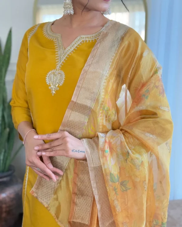 Viscose Chanderi Yellow Suit Set