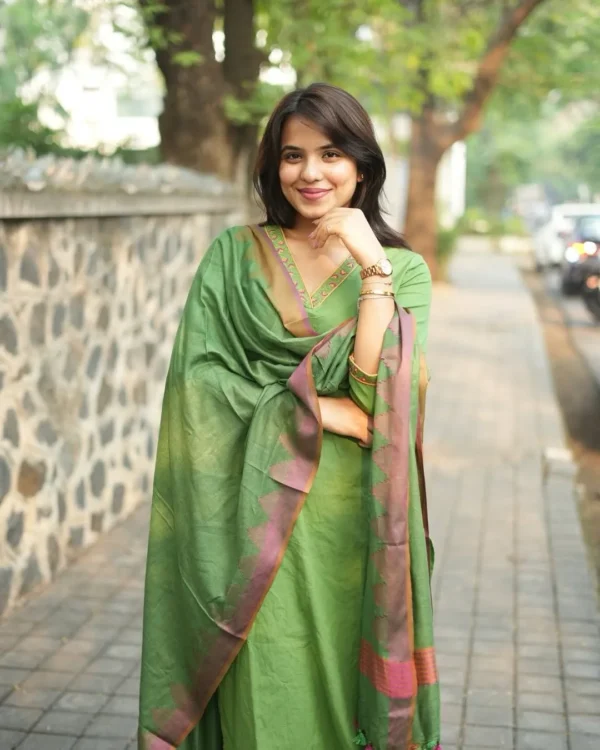 Khakhi Green Floral Print Suit Set