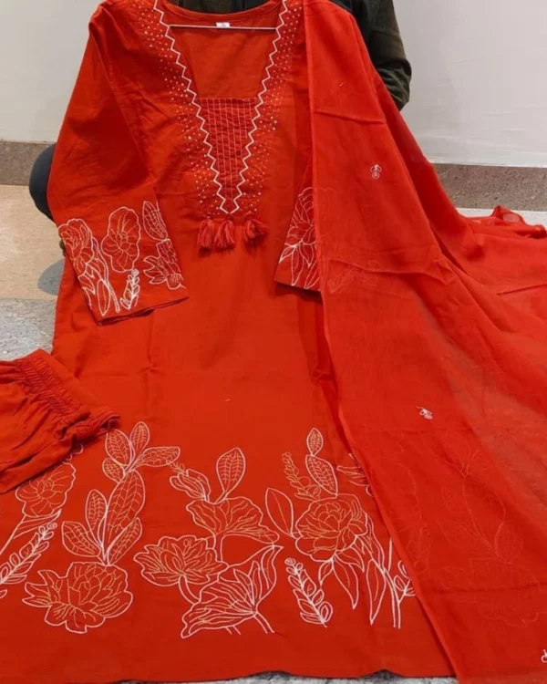 Orange Kurti Pant With Dupatta Set