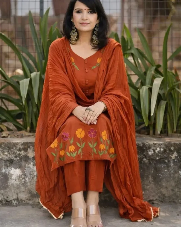 Floral Print Cotton Kurti Pant With Dupatta