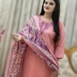 Cotton Slub Pink Kurti Pant With Dupatta