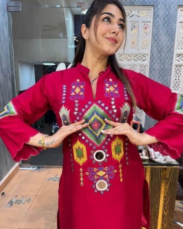 Red Floral Kurti​ With Pant Set