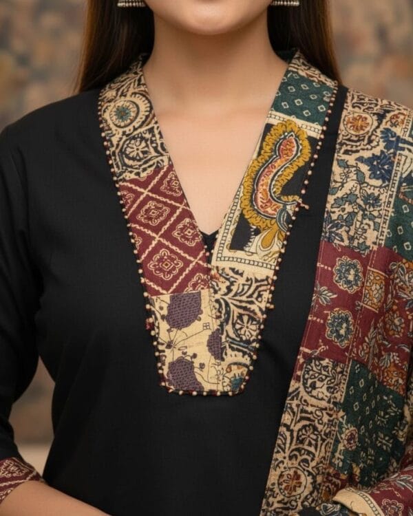 Cotton Black Printed Kurti Pant Set