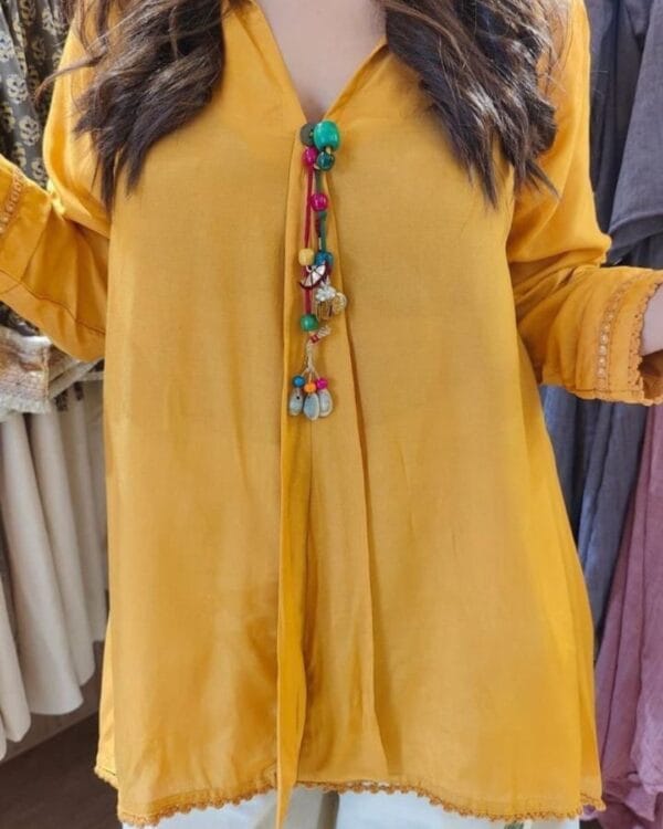 Mustard Yellow Kurti With White Pants Set