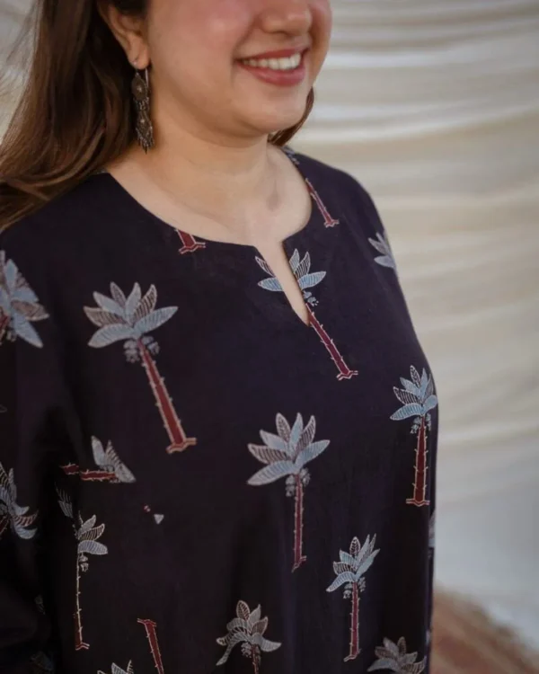 Cotton Black Printed Kurti Pant Set