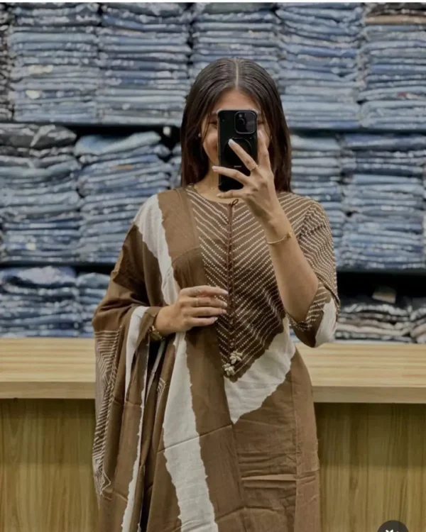Marron Cotton Kurti Palazzo With Dupatta