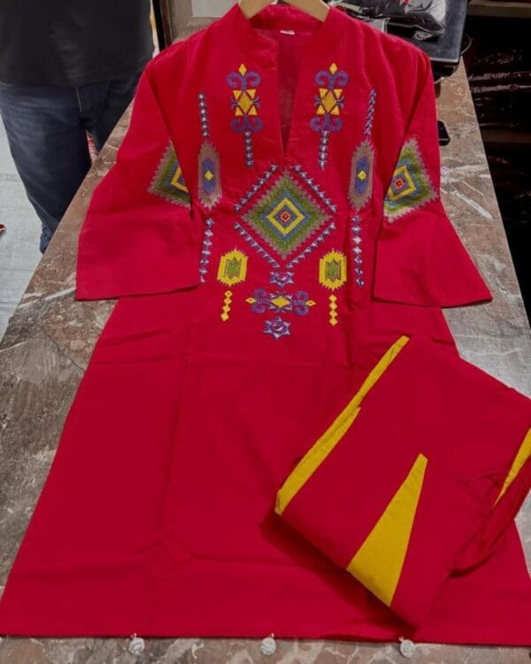 Red Floral Kurti​ With Pant Set