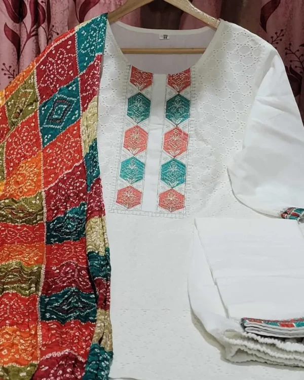 White Cotton Chikankari Kurti Set for Women