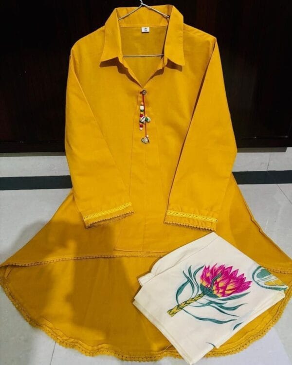 Mustard Yellow Kurti With White Pants Set