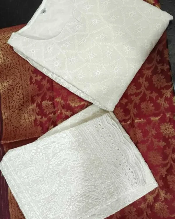 White Chikankari Kurti Cotton With Dupatta Set