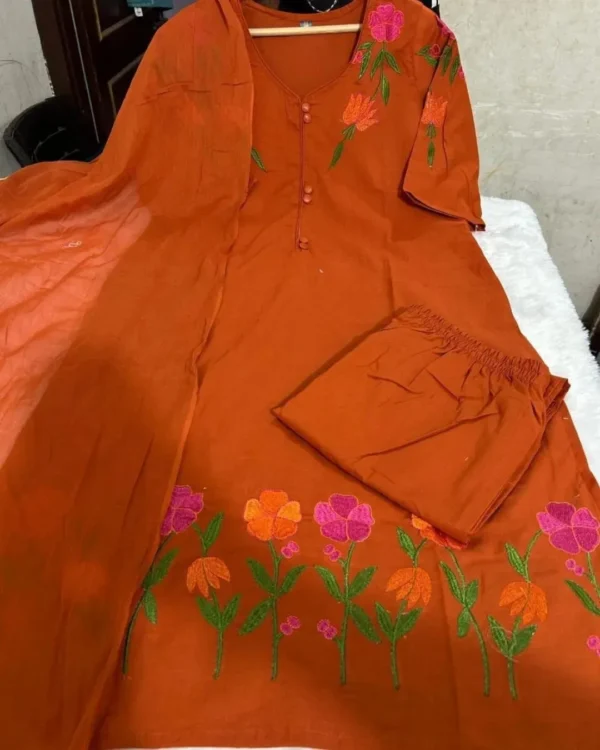 Floral Print Cotton Kurti Pant With Dupatta