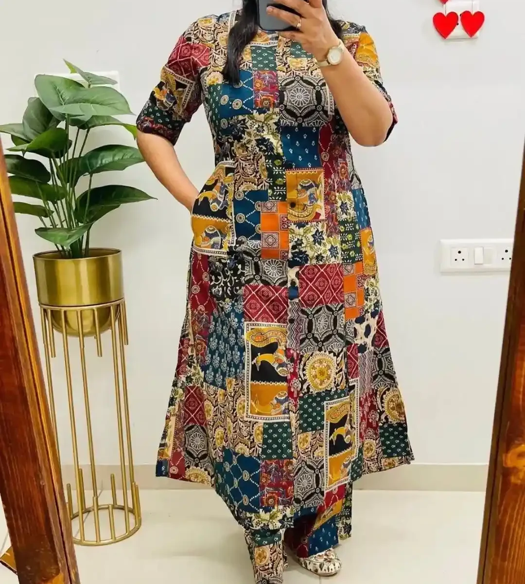 Multicolored Cotton Kurti With Pant