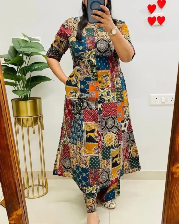 Multicolored Cotton Kurti With Pant