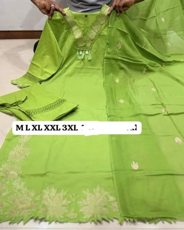 Green Cotton Kurti Pant With Dupatta