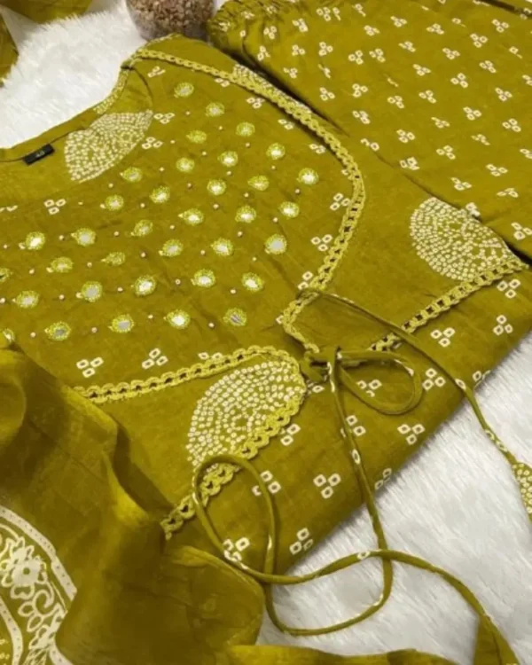 Green Cotton Kurti Pant With Dupatta Set