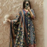 Blue Cotton Kurti Pant With Dupatta Set