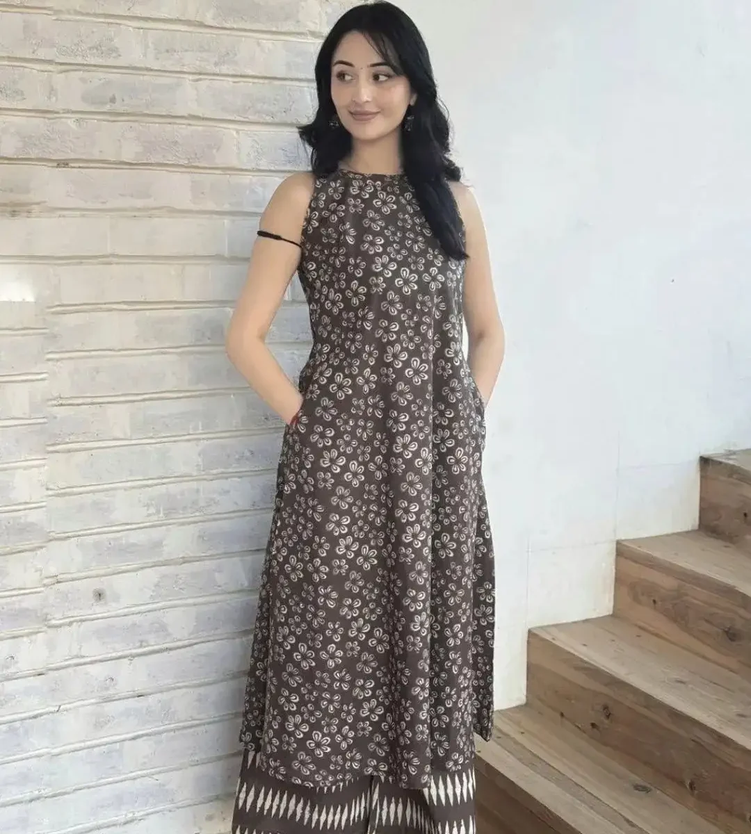 Collar Neck Sleeveless Kurti With Palazzo Set