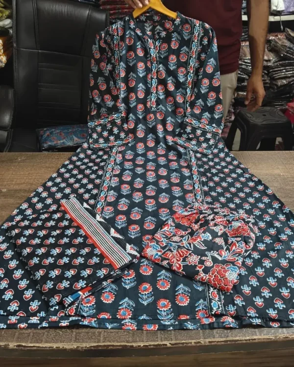 Cotton Black Color Kurti Pant With Dupatta Set 1