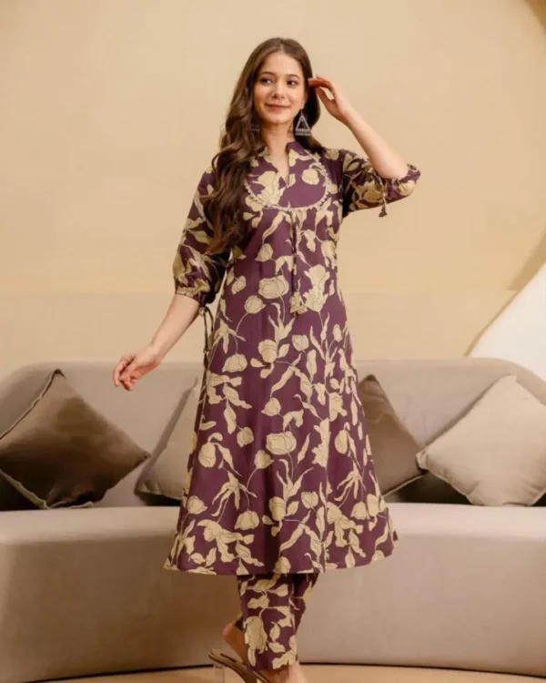 Cotton Black Printed Kurti Pant Set