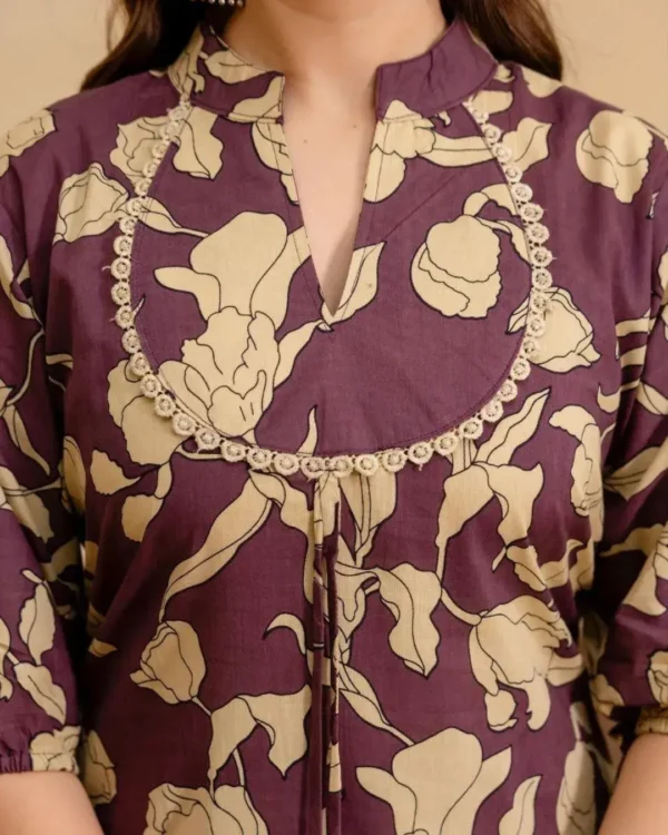 Cotton Black Printed Kurti Pant Set Front