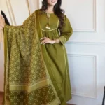 Cotton Dark Green Colour Kurti Pant Set​1