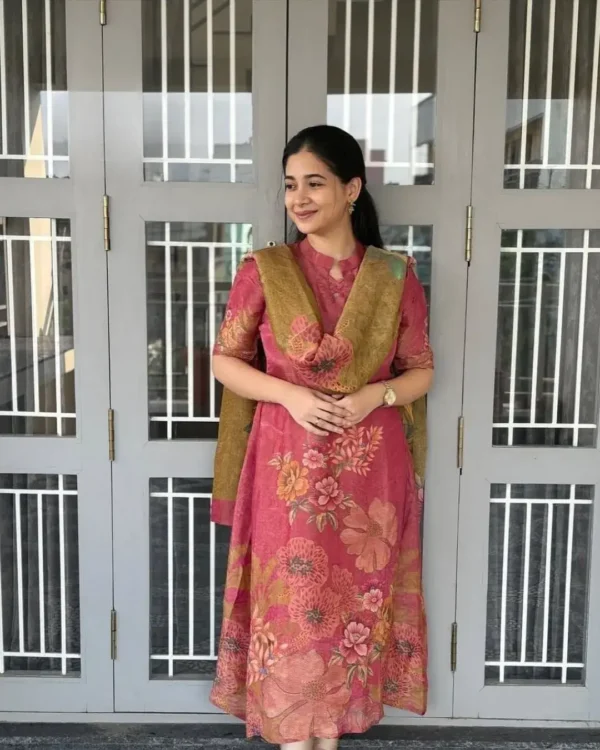 Cotton Maroon Floral Print Suit Set