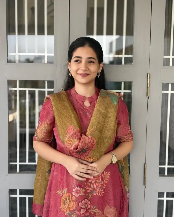 Cotton Maroon Floral Print Suit Set Front