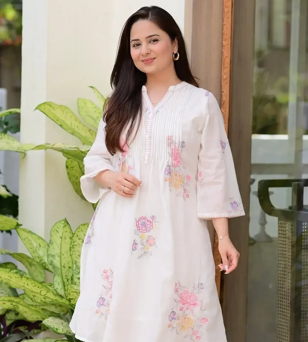 Cotton White Kurti And Plazo Set