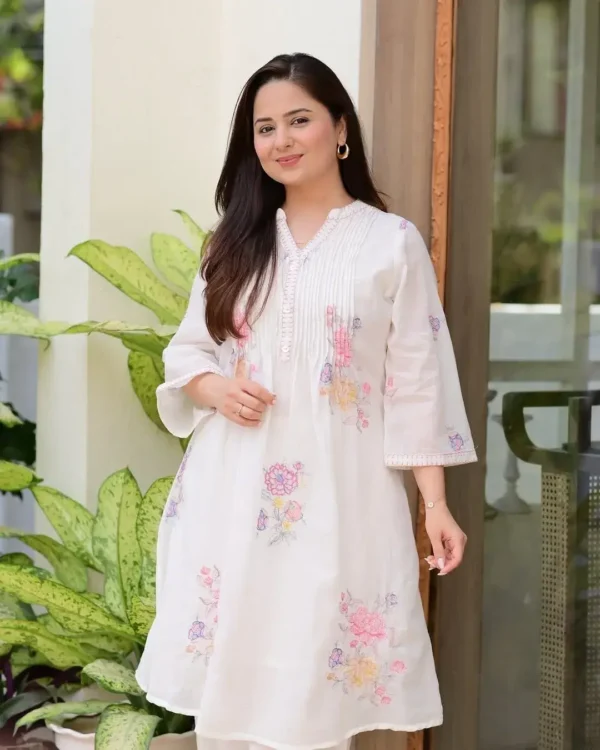 Cotton White Kurti And Plazo Set