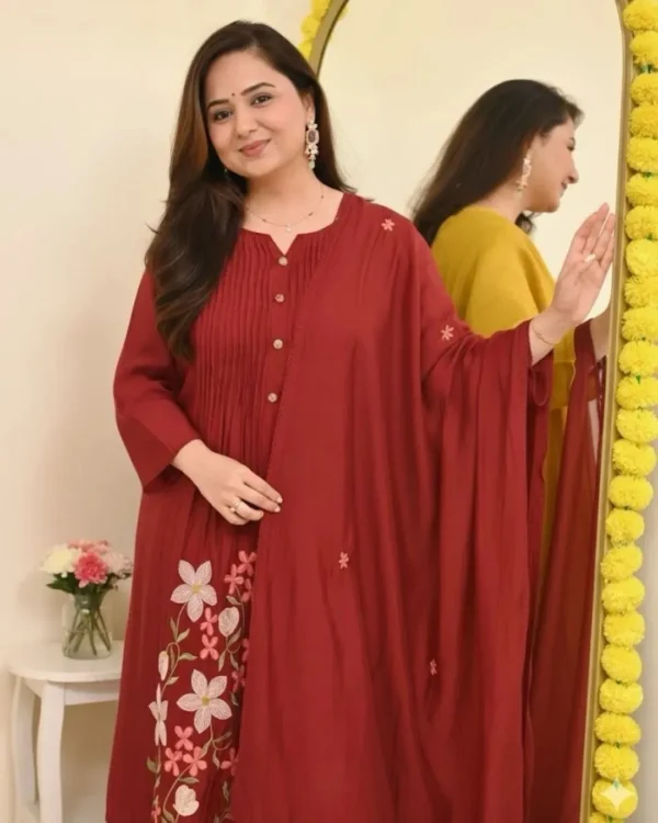 Cotton A-Line Kurti​ Pant With Dupatta Set