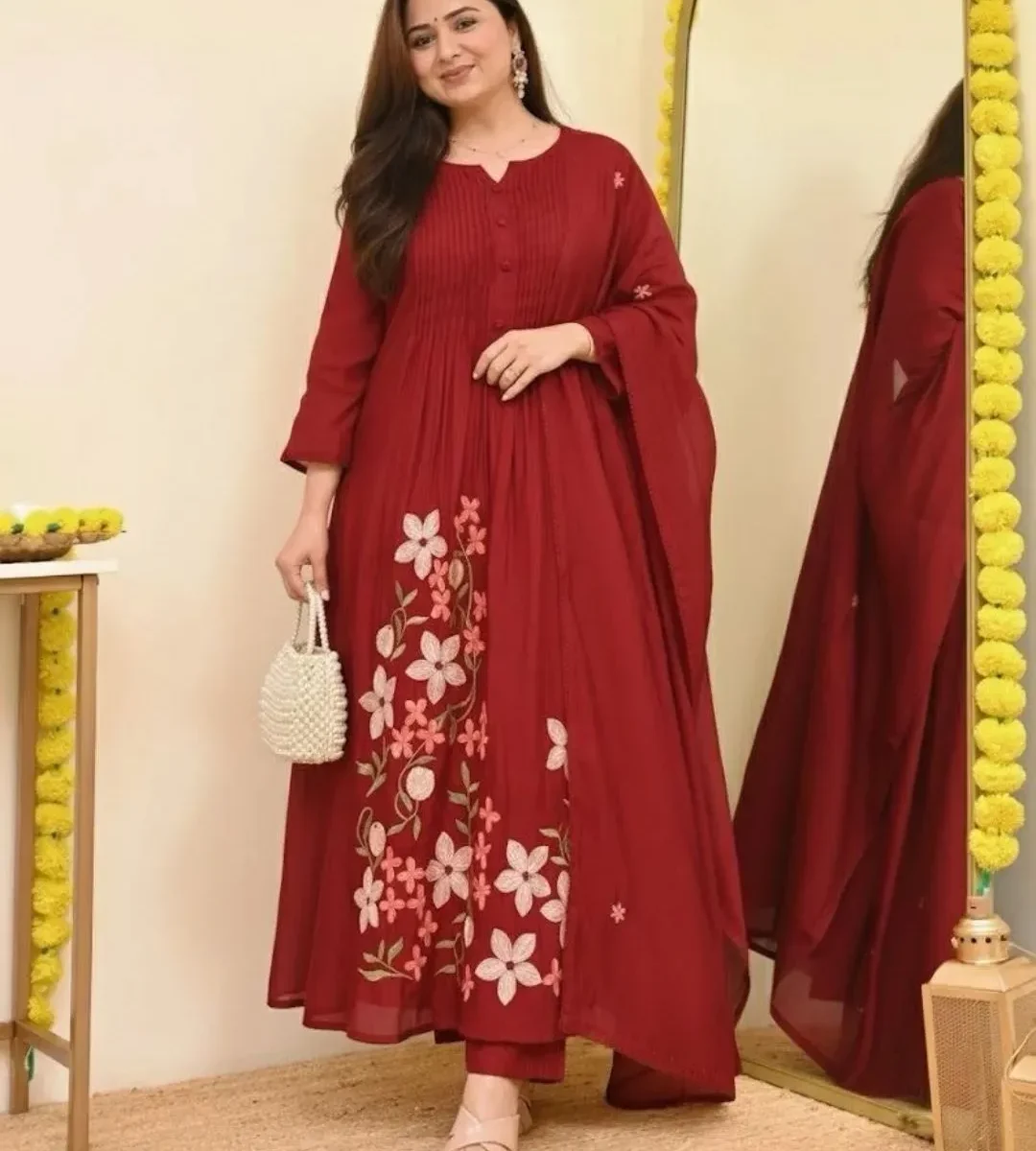 Cotton A-Line Kurti​ Pant With Dupatta Set