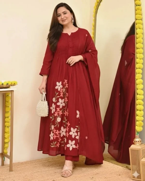 Cotton A-Line Kurti​ Pant With Dupatta Set