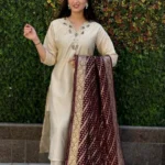 Cream White Embroidered Kurti Pant With Dupatta​