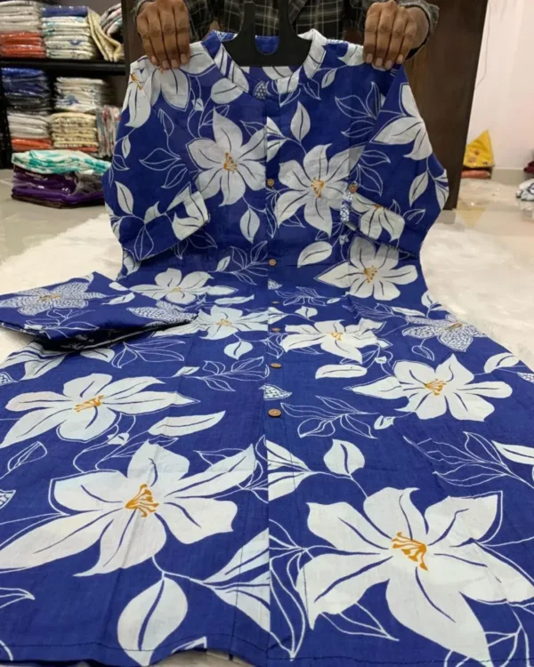 Dark Blue Cotton Kurti Pant Set1