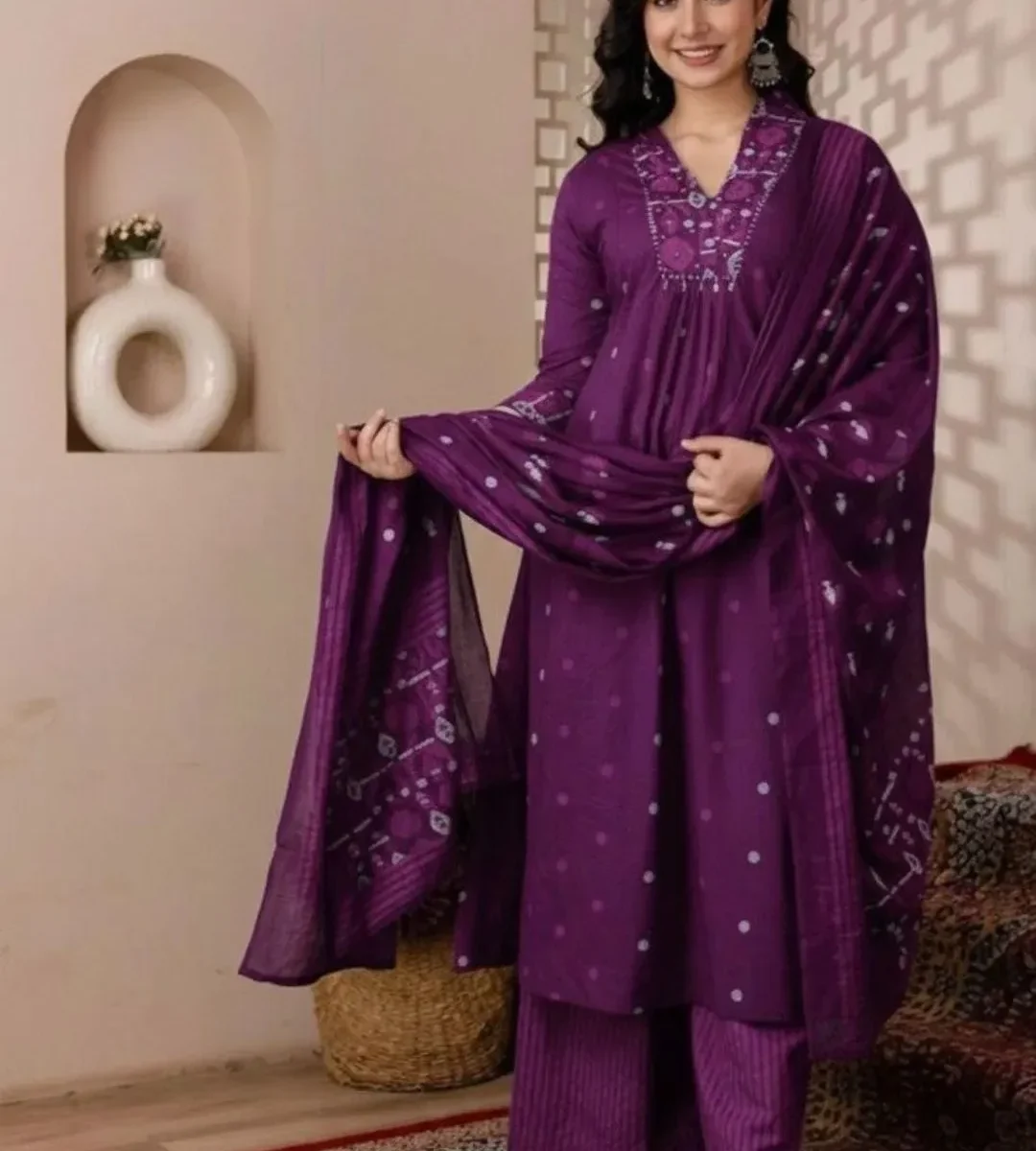 Dark Purple Cotton Suit Set